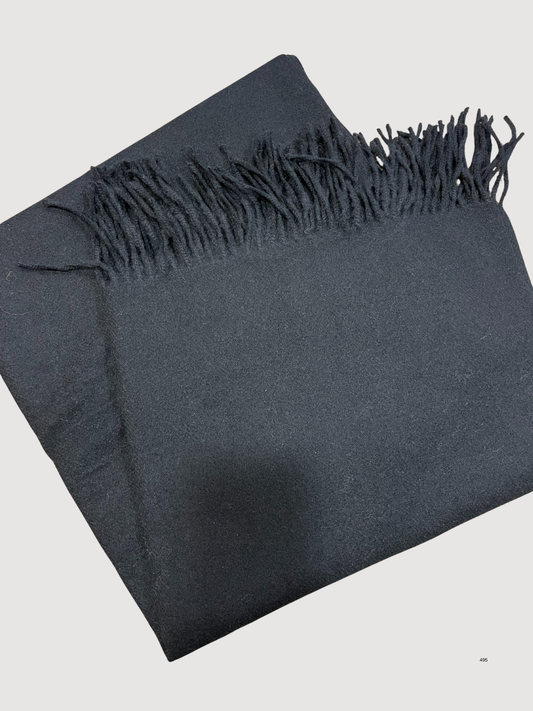 Sciarpa nera con cashmere e lana e frange