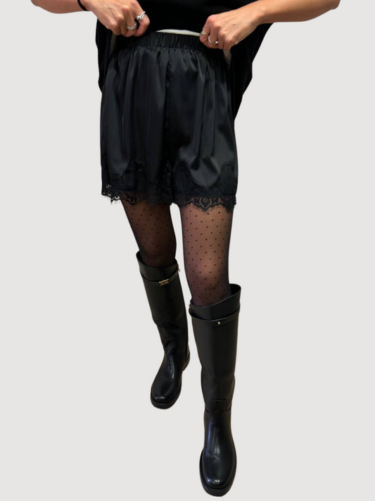 VICOLO - Shorts nero con pizzo effetto viscosa con elastico