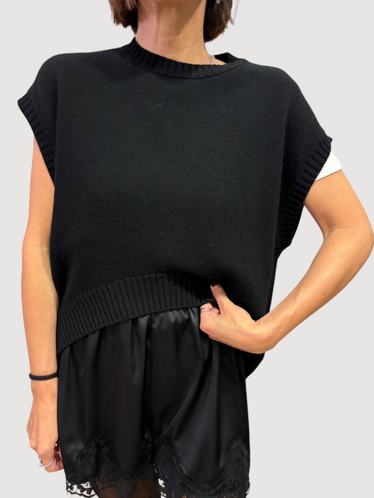 VICOLO - Gilet nero in maglia asimmetrico - più colori