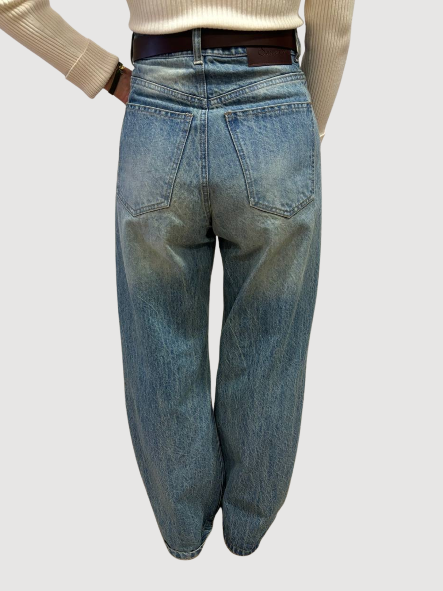 SOUVENIR - Jeans in denim a vita alta a palazzo con cintura