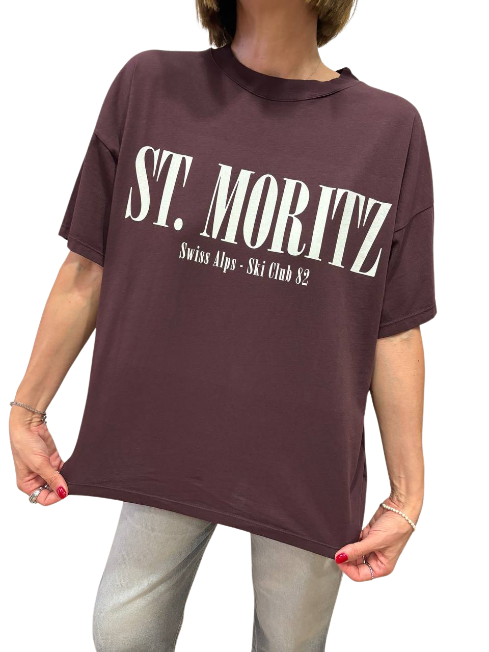 VICOLO - T-shirt in cotone con scritta "St. Moritz" - più colori