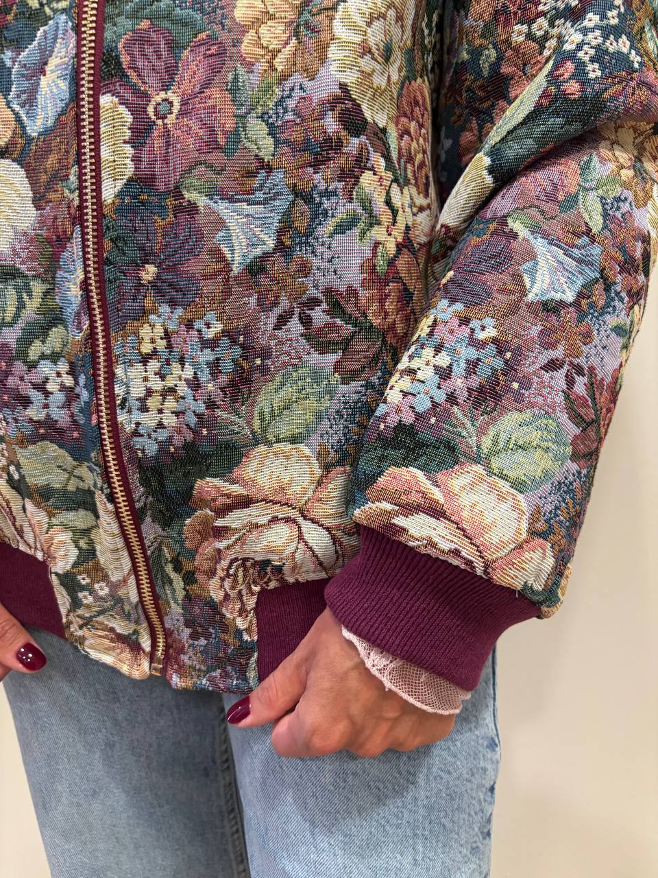 KONTATTO - Bomber trapuntato in misto cotone in fantasia tappezzeria