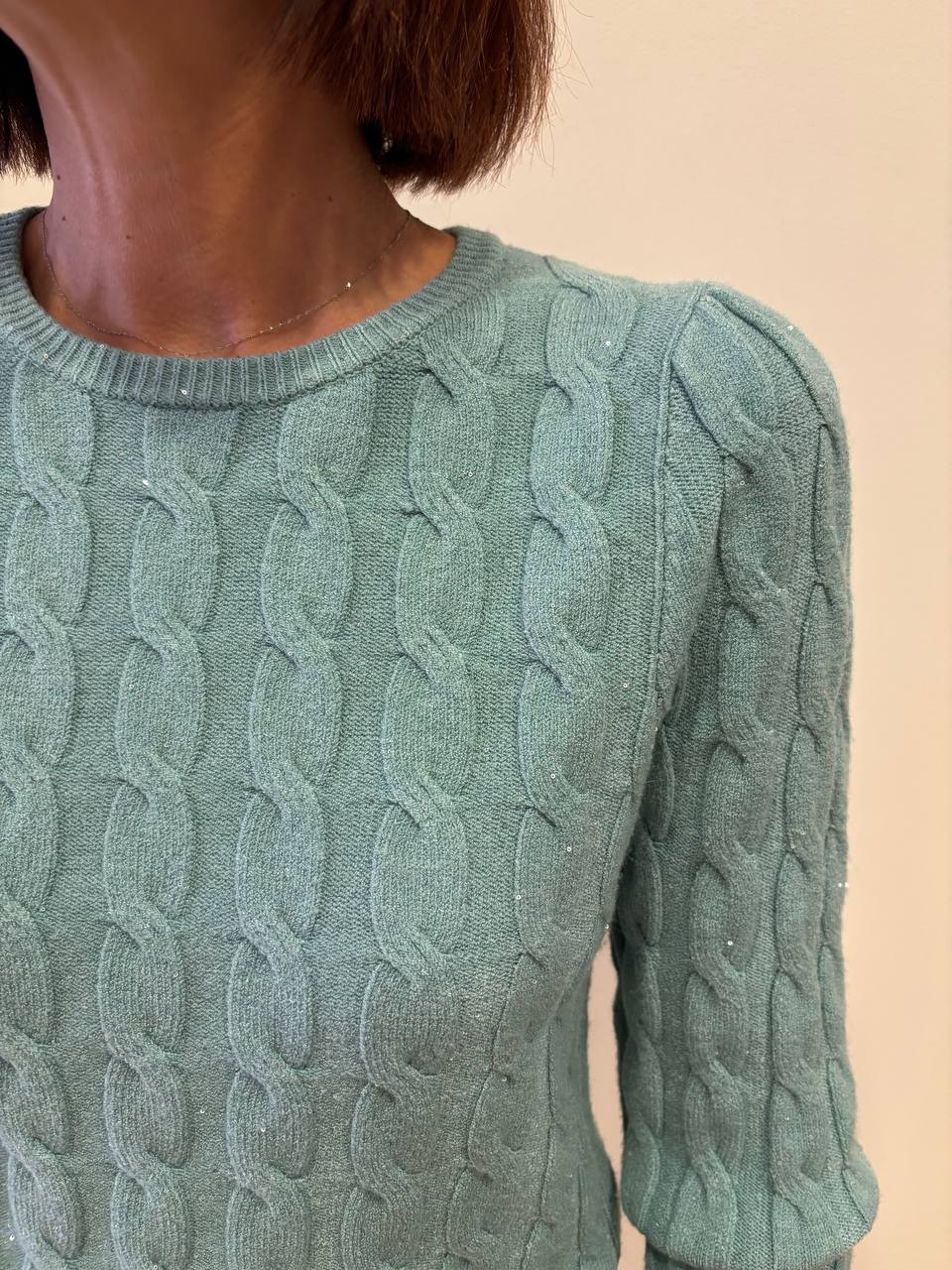 KAOS - Maglioncino a girocollo a trecce in misto viscosa con paillettes color tiffany