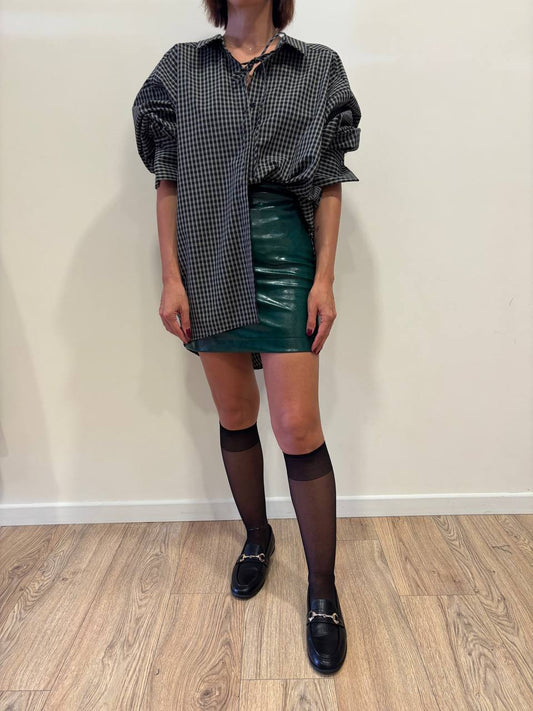 VICOLO - Camicia over con laccetto e top in tartan in misto cotone color nero e bianco
