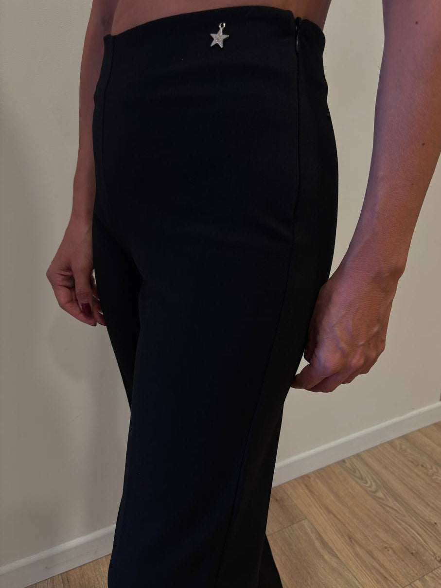 SOUVENIR - Pantalone a vita alta a gamba dritta in misto viscosa color nero