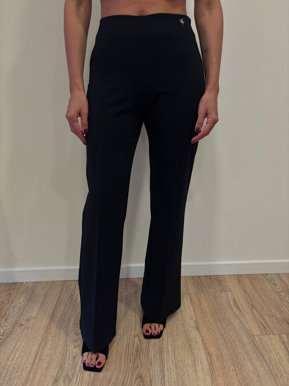 SOUVENIR - Pantalone a vita alta a gamba dritta in misto viscosa color nero