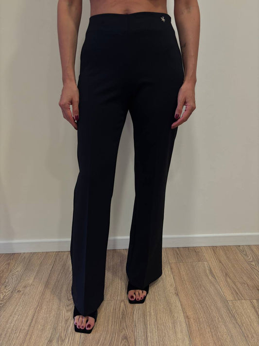 SOUVENIR - Pantalone a vita alta a gamba dritta in misto viscosa color nero