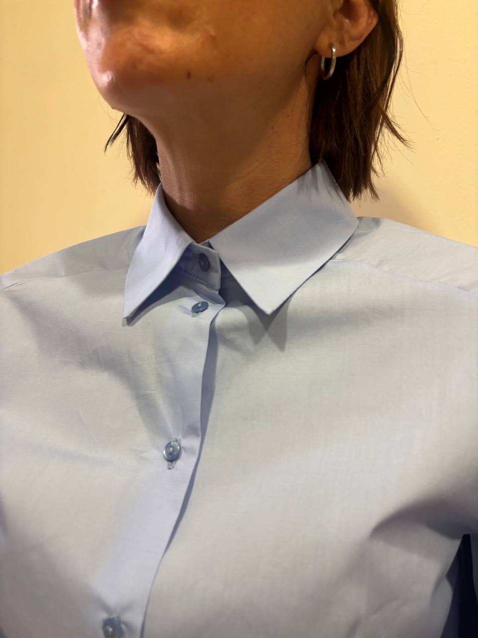 KONTATTO - Camicia in cotone con maniche a palloncino color azzurro oxford