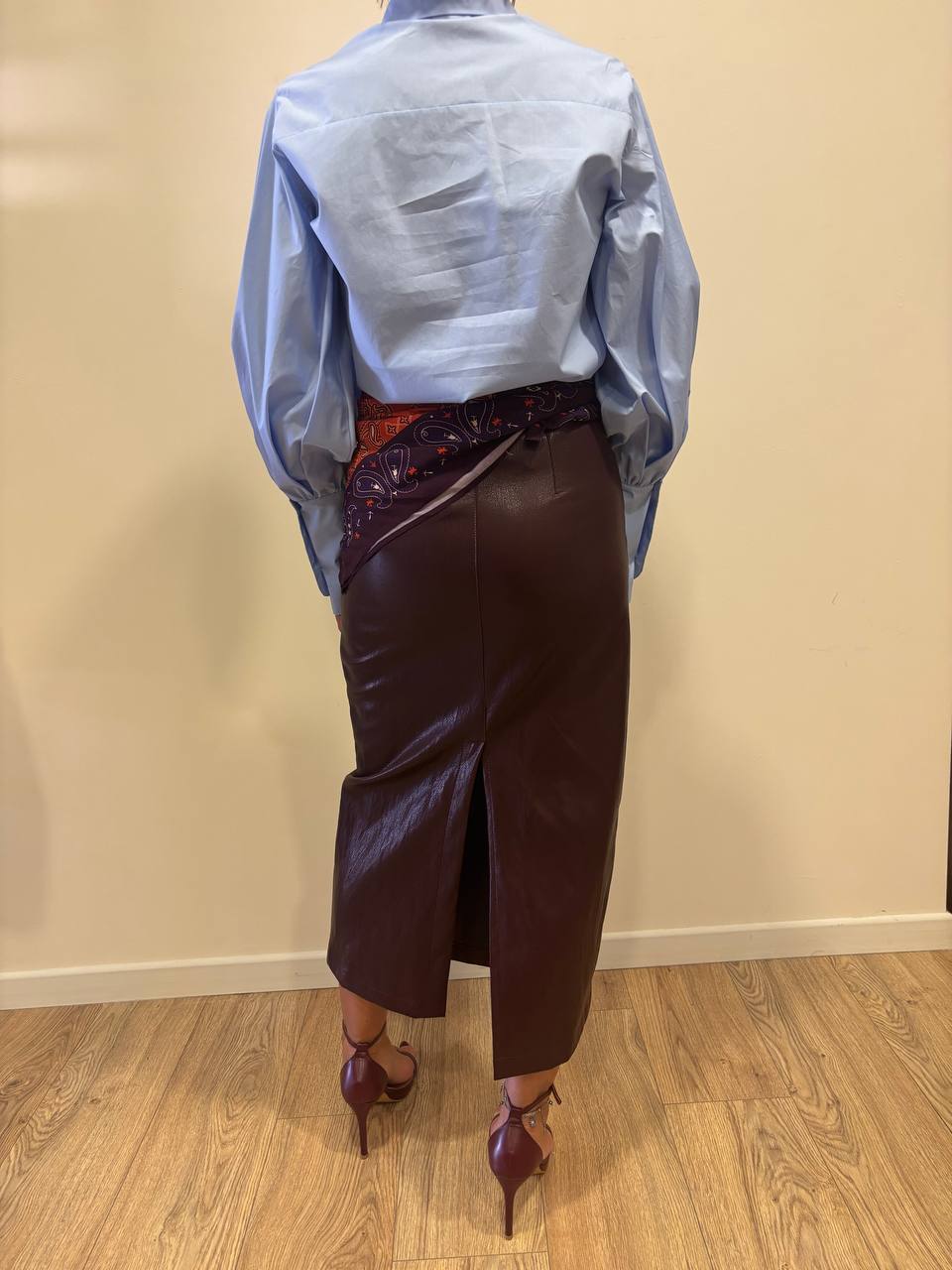 KONTATTO - Camicia in cotone con maniche a palloncino color azzurro oxford