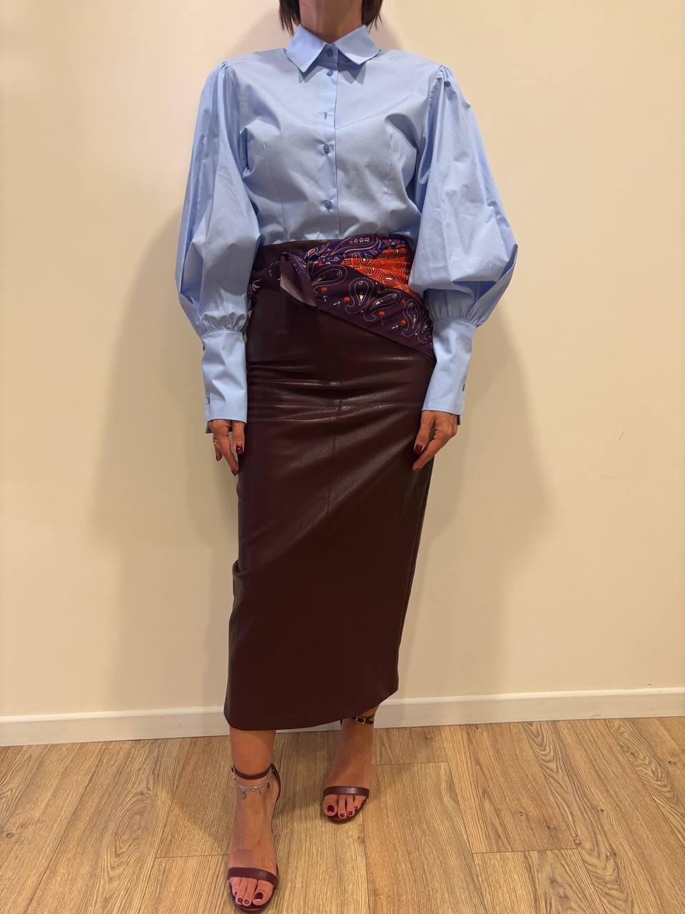 KONTATTO - Camicia in cotone con maniche a palloncino color azzurro oxford