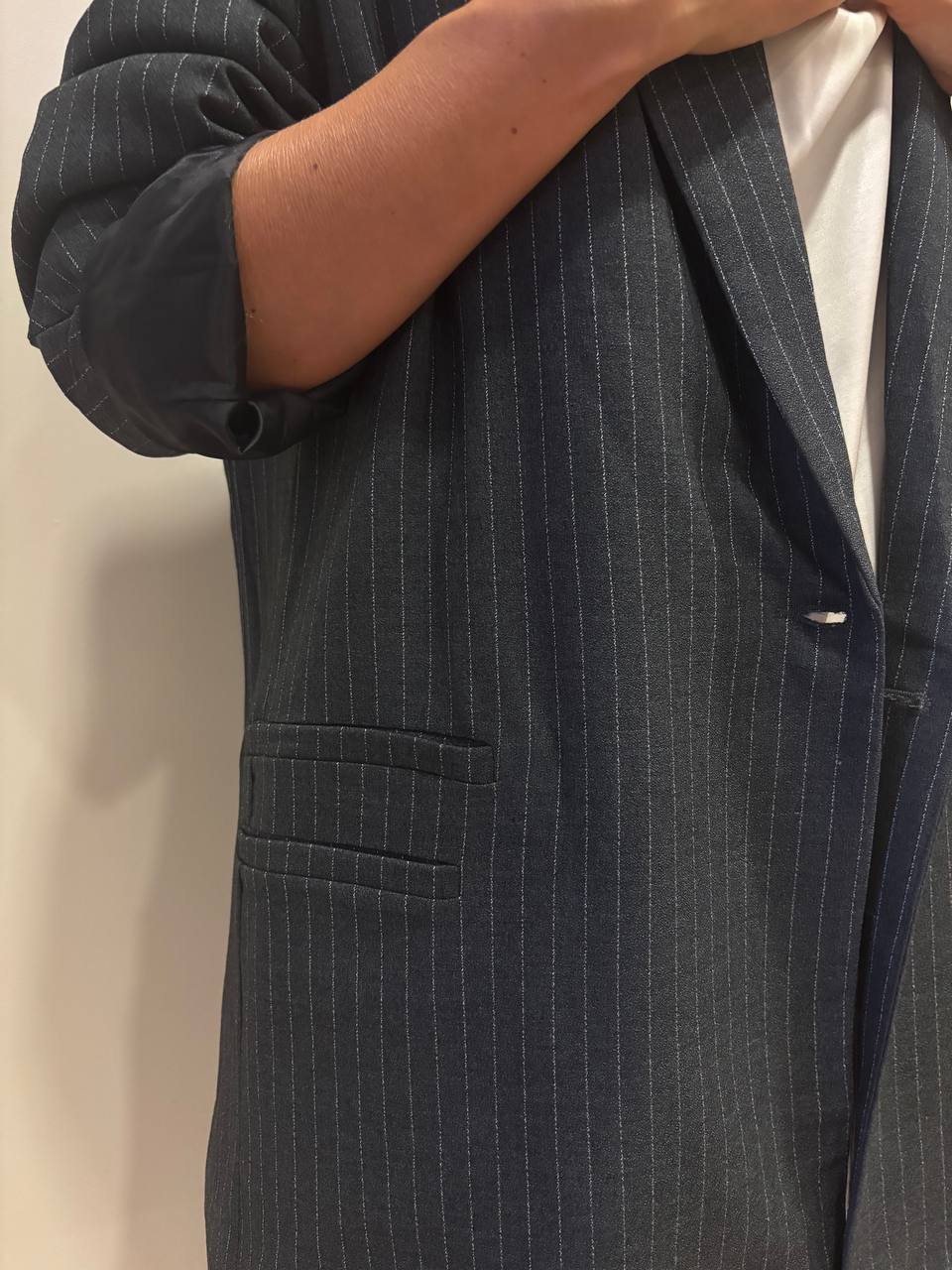 LUMINA - Blazer oversize gessato a doppiopetto color grigio
