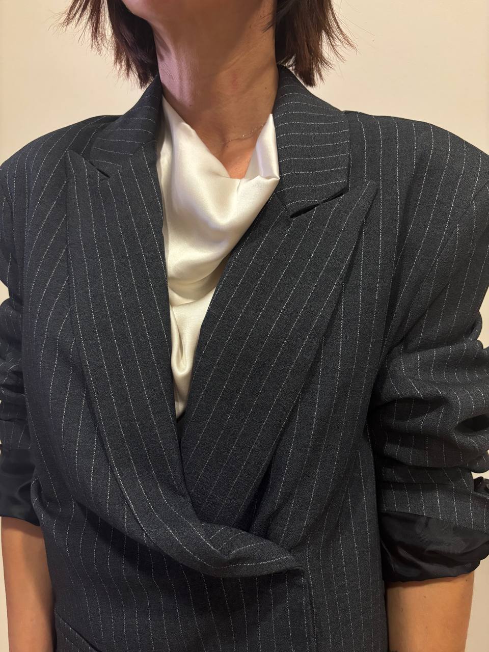 LUMINA - Blazer oversize gessato a doppiopetto color grigio
