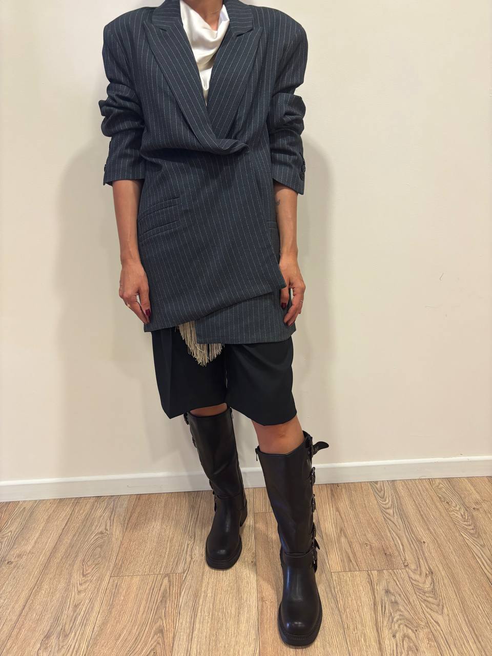 LUMINA - Blazer oversize gessato a doppiopetto color grigio