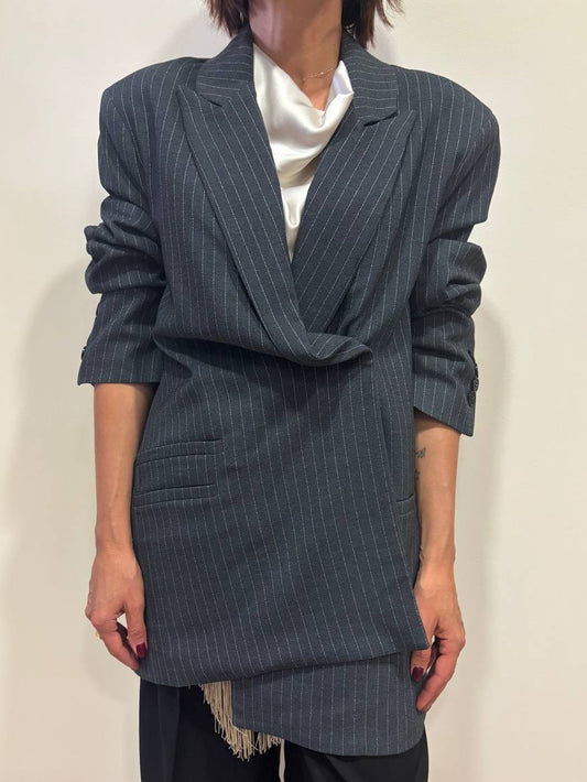 LUMINA - Blazer oversize gessato a doppiopetto color grigio