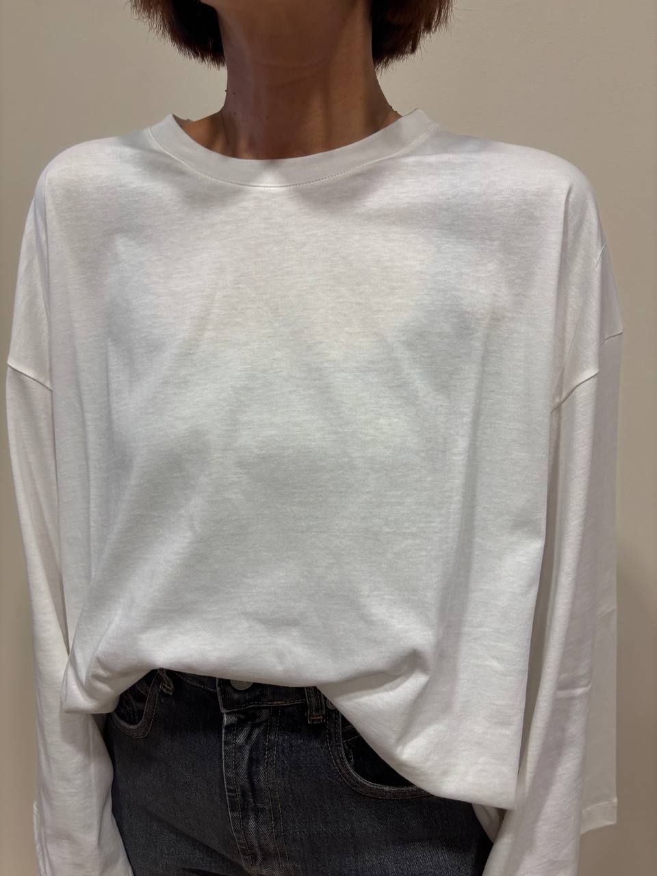 VICOLO - T-shirt in cotone a manica lunga oversize color bianco