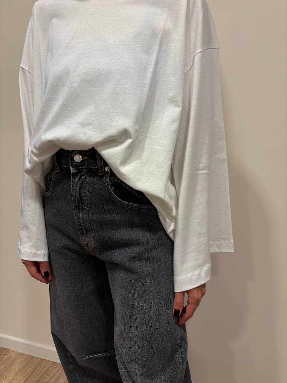 VICOLO - T-shirt in cotone a manica lunga oversize color bianco
