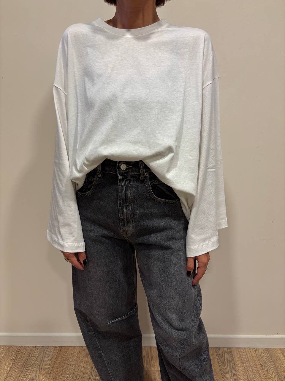 VICOLO - T-shirt in cotone a manica lunga oversize color bianco