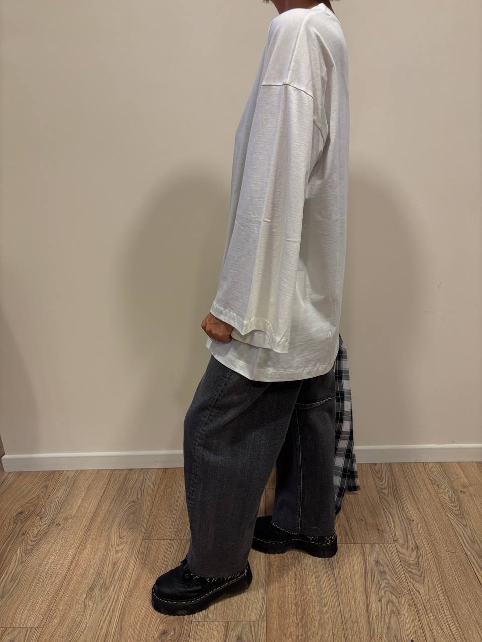 VICOLO - T-shirt in cotone a manica lunga oversize color bianco