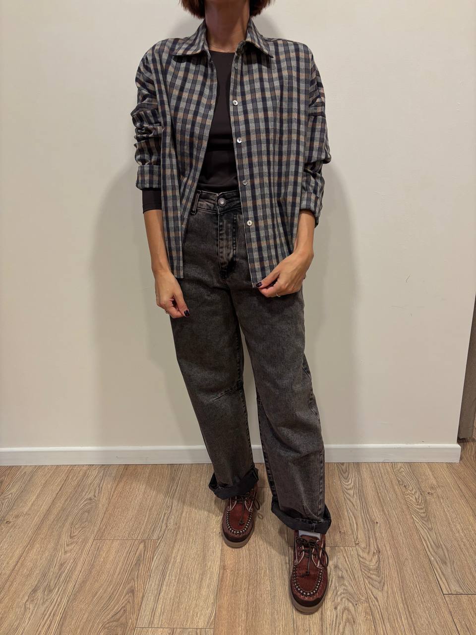 MEME ROAD - Jeans barrel fit a vita alta color black rose marmorizzato