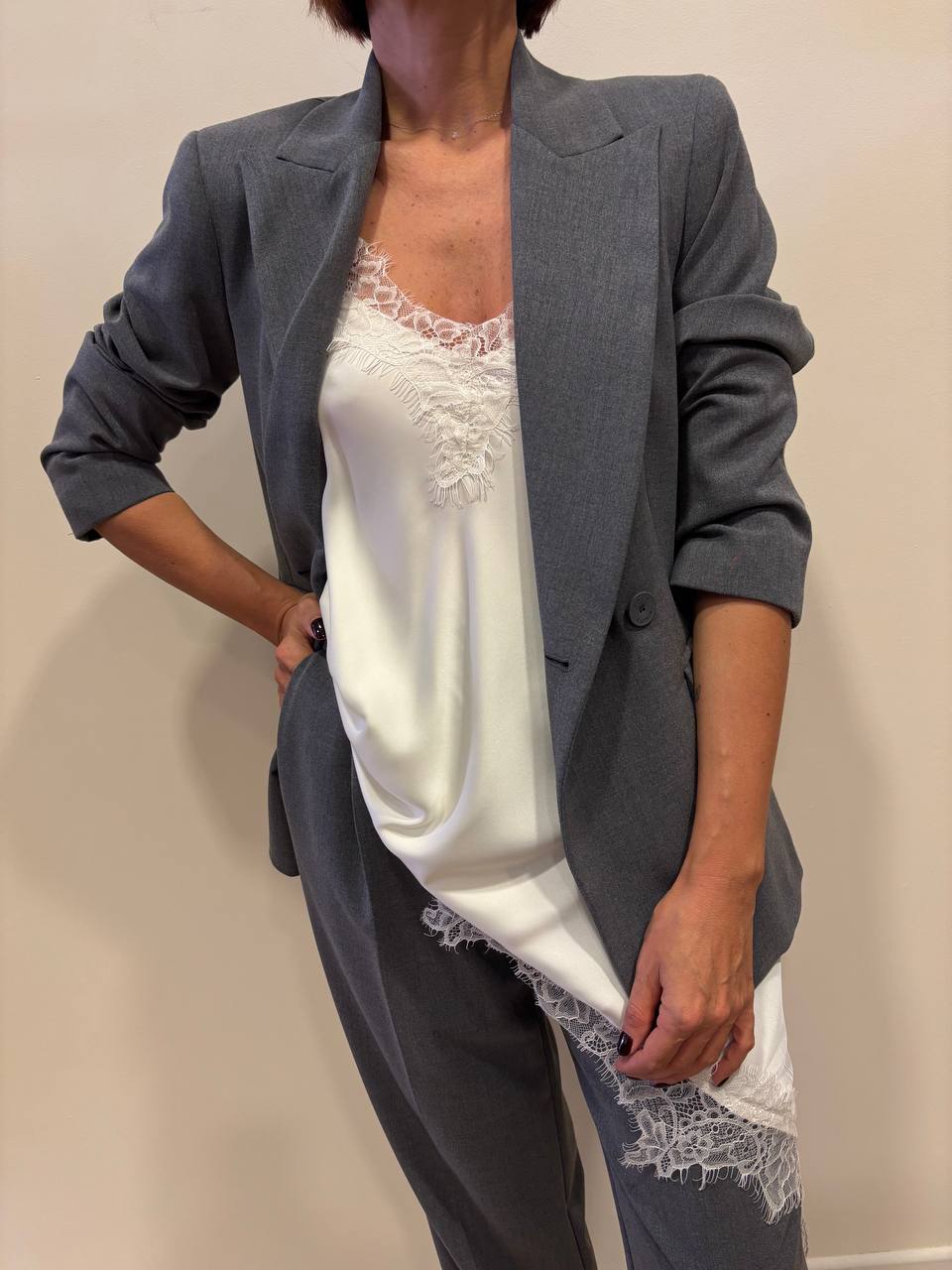 KAOS - Giacca doppiopetto in jersey color grigio