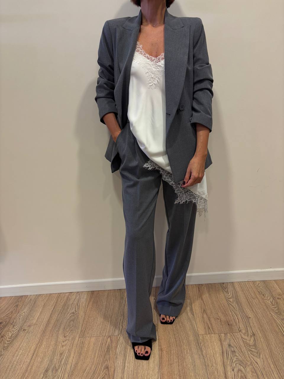 KAOS - Giacca doppiopetto in jersey color grigio