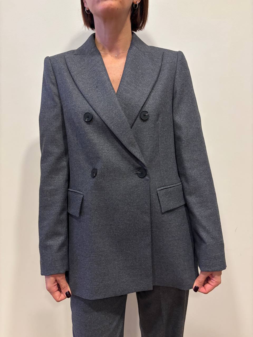 SOUVENIR - Completo giaccia doppiopetto e pantalone a palazzo in punto Milano color grigio