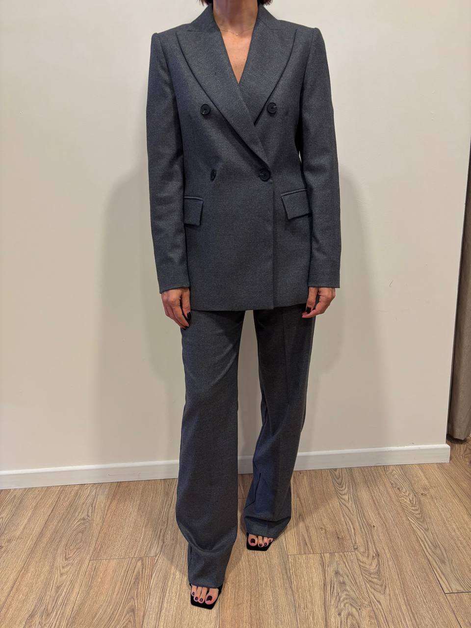 SOUVENIR - Completo giaccia doppiopetto e pantalone a palazzo in punto Milano color grigio