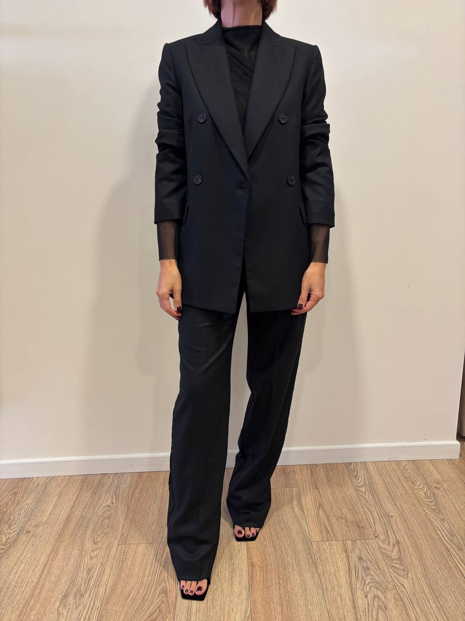 SOUVENIR - Completo giaccia doppiopetto e pantalone a palazzo in punto Milano color nero