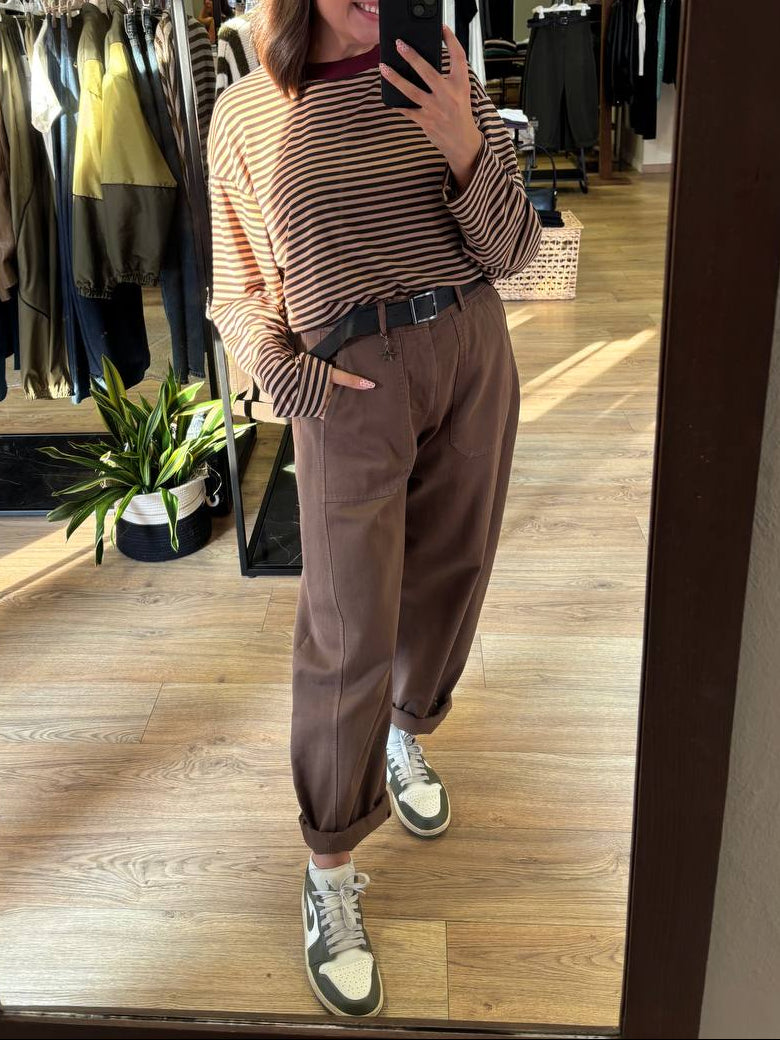 SUSY MIX - Pantalone Barrel fit color sigaro