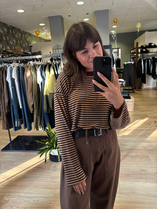 SUSY MIX - Maglia oversize a maniche lunghe e girocollo a righe color viola - più varianti