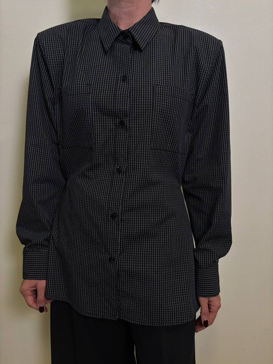 VICOLO - Camicia a quadri over con scollatura e laccetto regolabile posteriore color nero