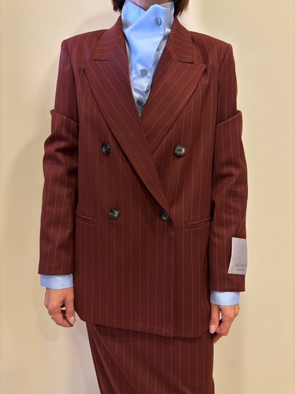 VICOLO - Blazer over a doppiopetto gessato color ruggine