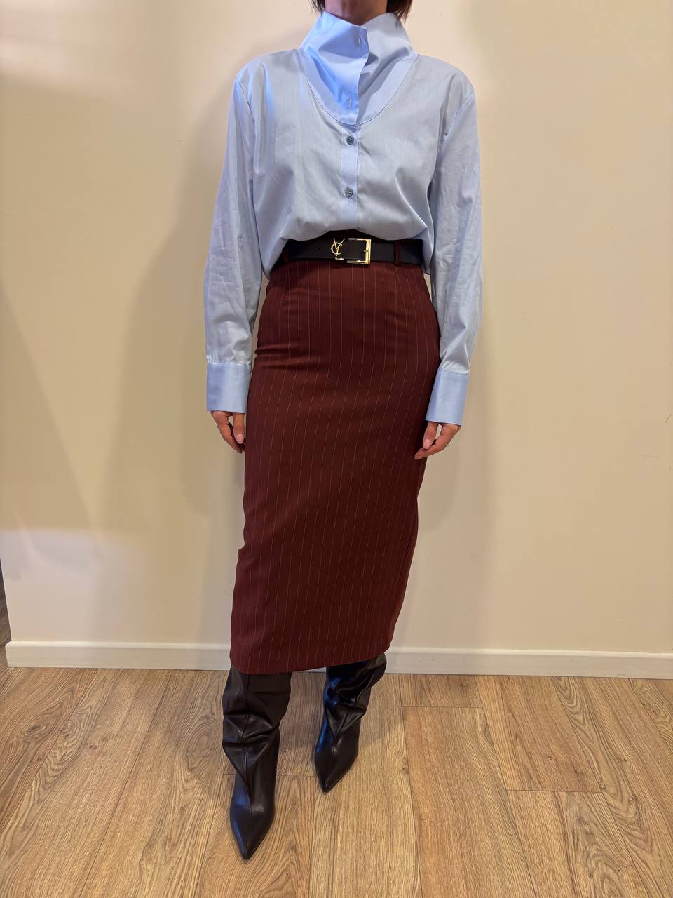 VICOLO - Gonna gessata a tubino con spacco color ruggine