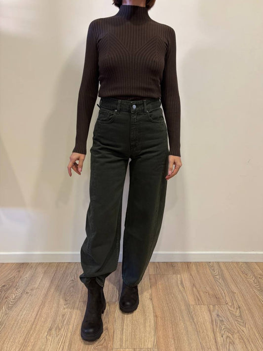 VICOLO - Jeans Chiara barrel fit a vita alta color verde militare