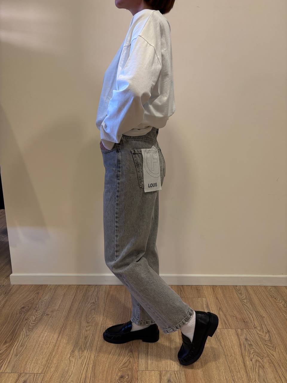 HAVEONE - Jeans Louis a vita media mom fit alla caviglia color grigio chiaro