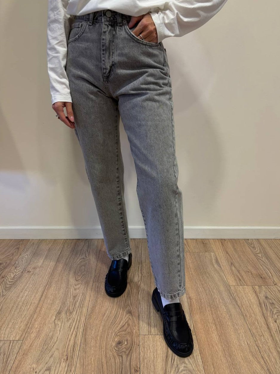 HAVEONE - Jeans Louis a vita media mom fit alla caviglia color grigio chiaro