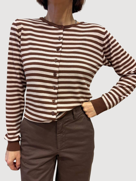 KONTATTO - Maglia a righe cioccolato e rosa con bottoni