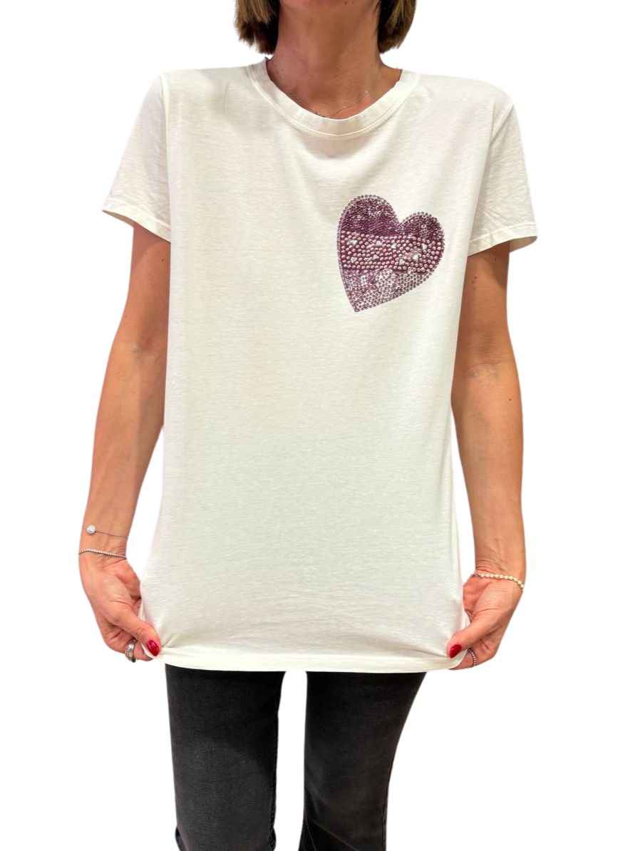 VICOLO - T-shirt in cotone con cuore di strass