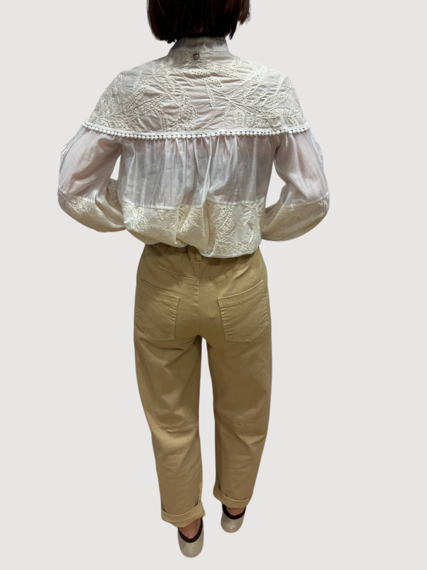 KONTATTO - Pantalone barrel color sabbia in cotone