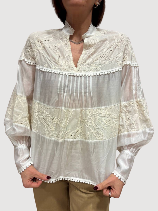 MEME ROAD - Camicia in cotone e lyocell con dettaglio pizzo