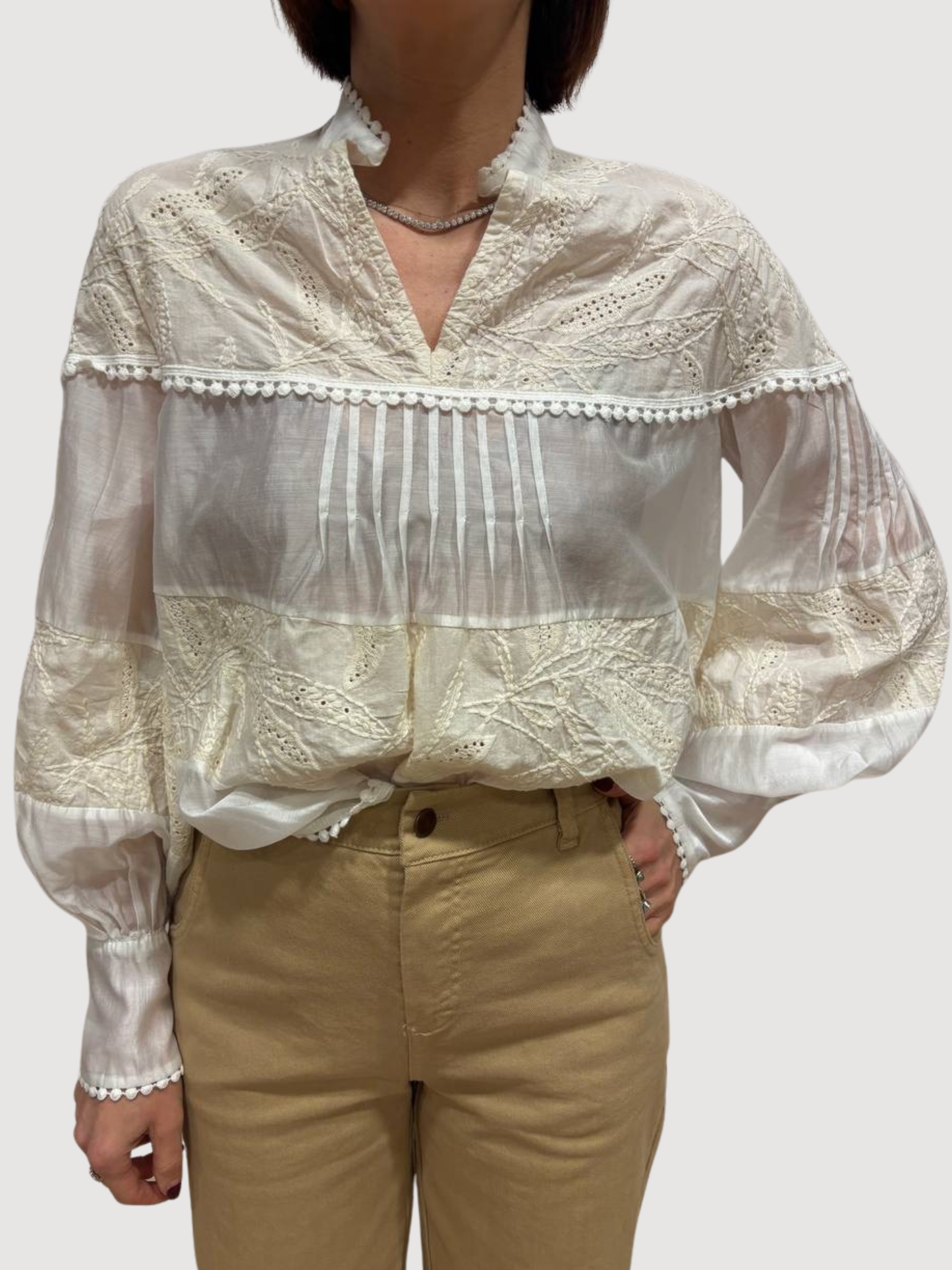 MEME ROAD - Camicia in cotone e lyocell con dettaglio pizzo