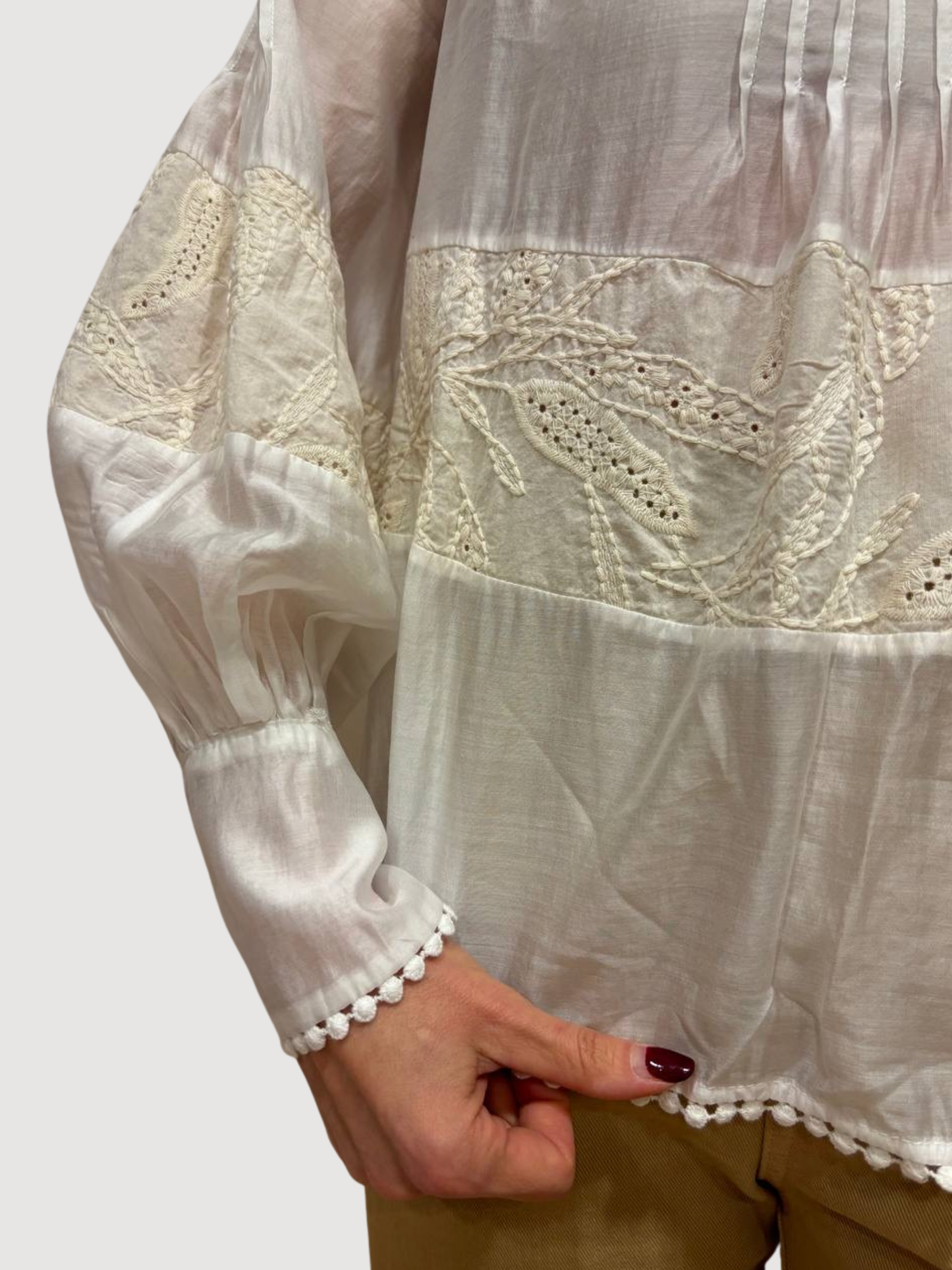 MEME ROAD - Camicia in cotone e lyocell con dettaglio pizzo