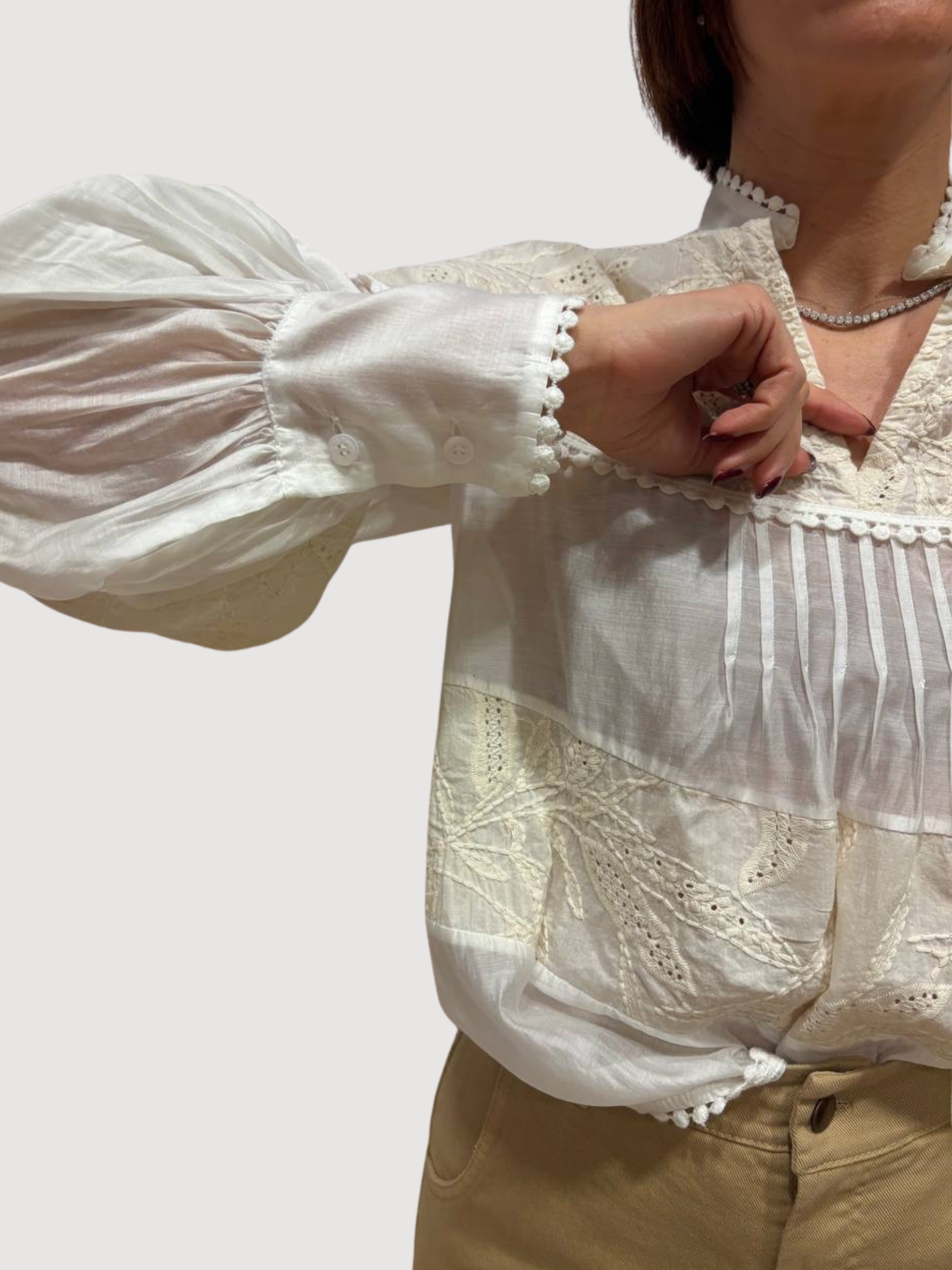 MEME ROAD - Camicia in cotone e lyocell con dettaglio pizzo