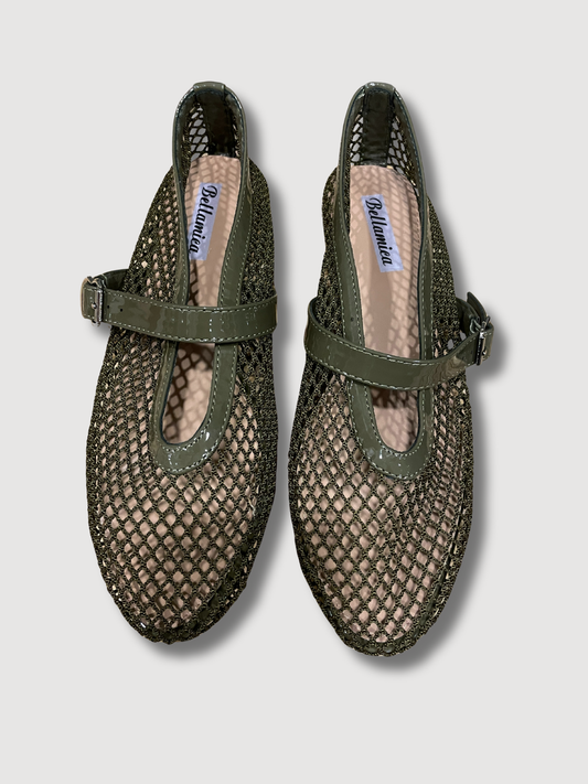 Ballerine a rete con cinturino - verde