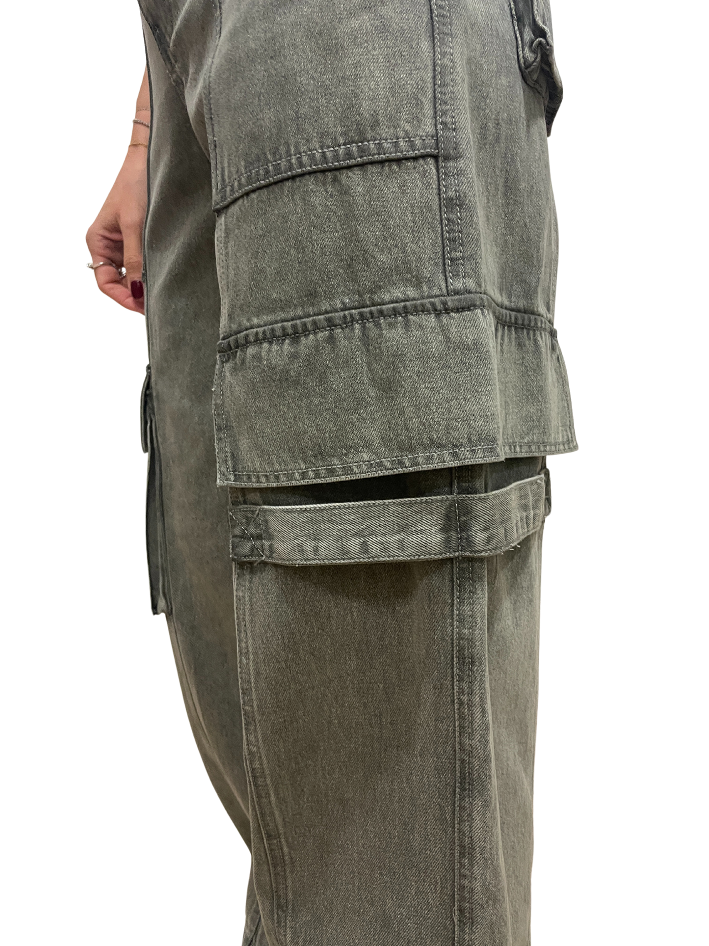 ISABELLE BLANCHE - Pantalone cargo in denim delavè 100% cotone