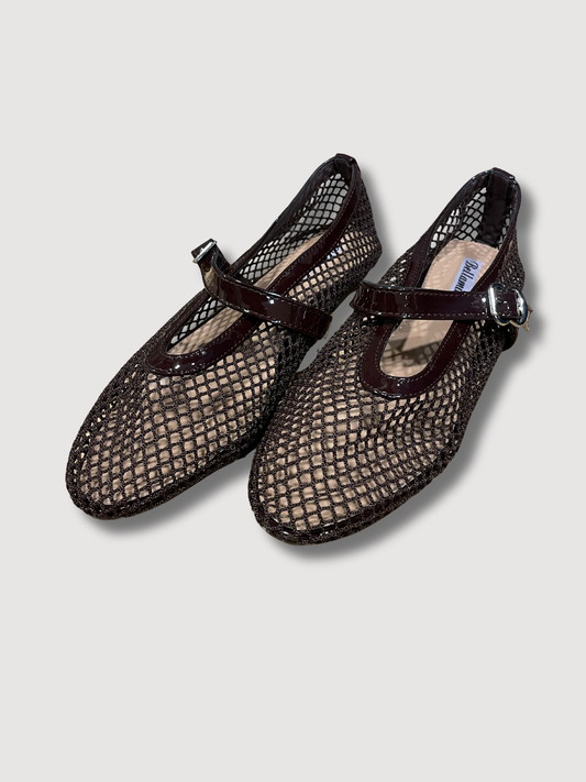 Ballerine a rete con cinturino - fondente