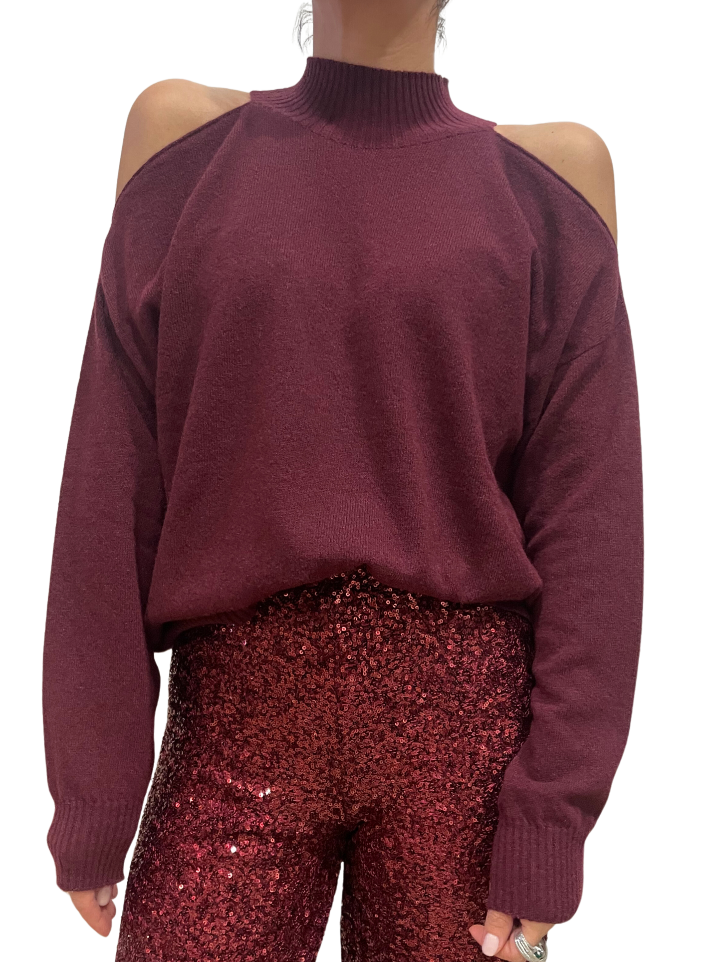 KONTATTO - Maglia bordeaux con effetto cut out sulle spalle