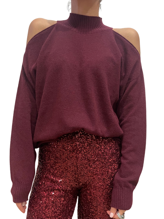 KONTATTO - Maglia bordeaux con effetto cut out sulle spalle