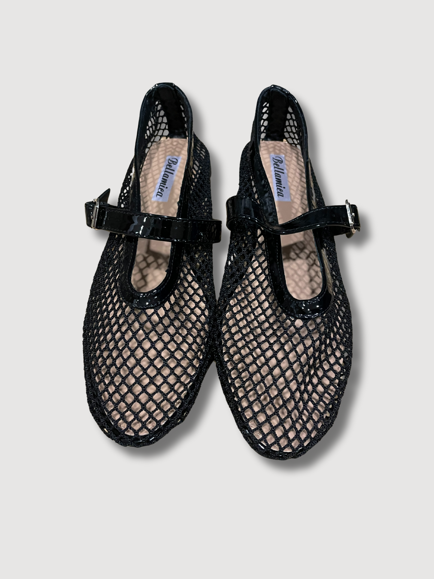 Ballerine a rete con cinturino - nero