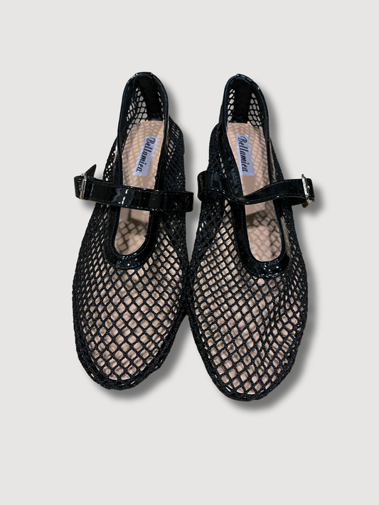 Ballerine a rete con cinturino - nero